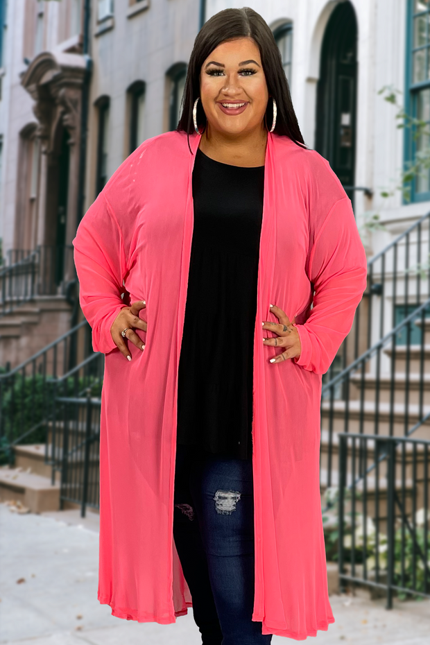 LD-C {New Chapters} Coral Pink Sheer Mesh DusterPLUS SIZE XL 2X 3X