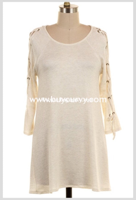 Ocs-K Now & Forever Cream Top With Lace-Up Detail Sleeves Open Shoulder