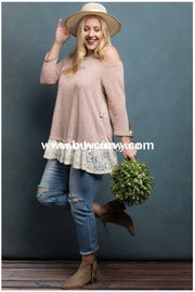 Ocs-T Where Is The Love Mauve Knit With Lace Sale! Open Shoulder