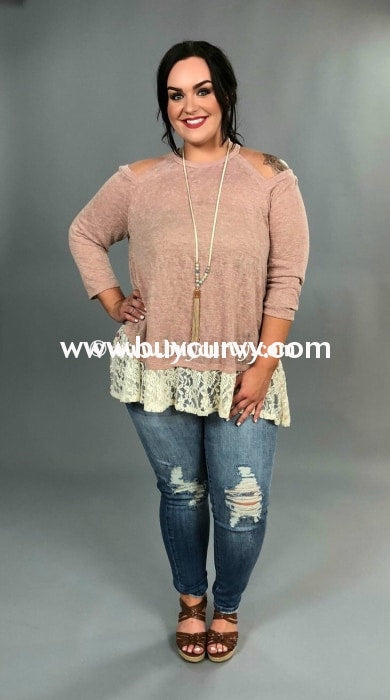 Ocs-T Where Is The Love Mauve Knit With Lace Sale! Open Shoulder