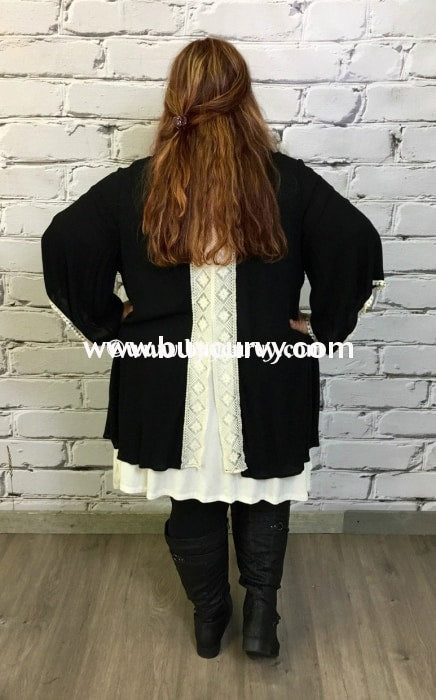 Ot-A Black Lightweight Card With Ivory Lace Detail Sale!! Outerwear