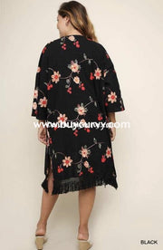 Ot-A Overcome The Day Black Floral Long Cardigan W/ Fringe Outerwear