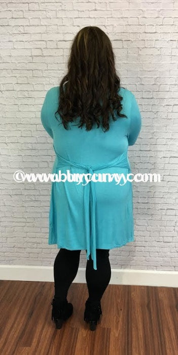 Ot-D Turquoise Asymmetrical Cardigan With Waist Tie Outerwear