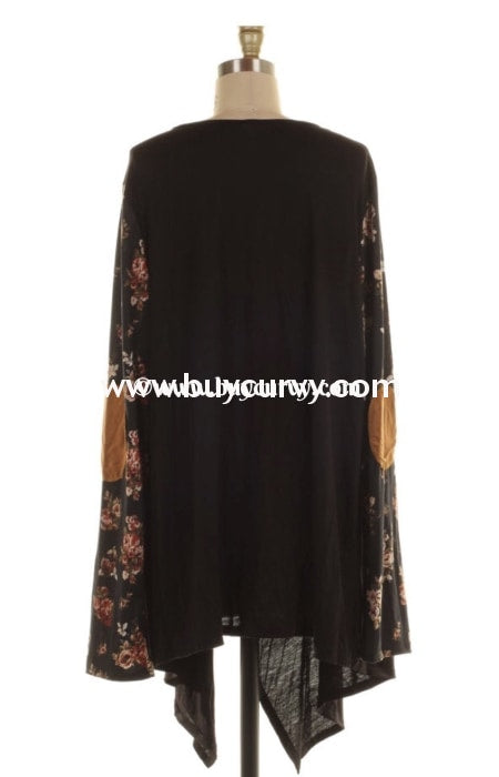 Ot-E Edge Right Now Black Floral Sleeves Elbow Cardigan Outerwear
