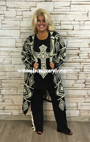 Ot- S Selfie Couture Black/ivory Aztec Long Cardi Sale!! Outerwear