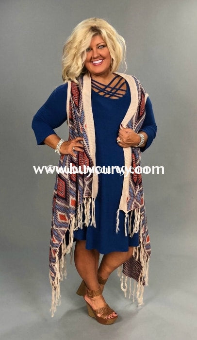 Ot-Y {Standing Room Only} Knit Fringed Multi-Color Vest Outerwear