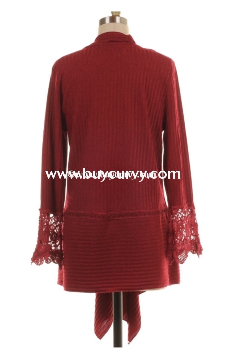 Ot-Z {Youre So Right} Burgundy Ribbed Crochet Cardigan Outerwear