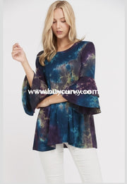 Pls-A {Gee Whiz} Multi-Color Tie-Dye Top With Layered Sleeves Pls