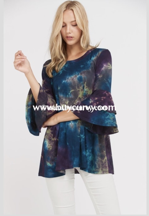 Pls-A {Gee Whiz} Multi-Color Tie-Dye Top With Layered Sleeves Pls