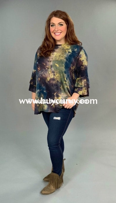 Pls-A {Gee Whiz} Multi-Color Tie-Dye Top With Layered Sleeves Pls