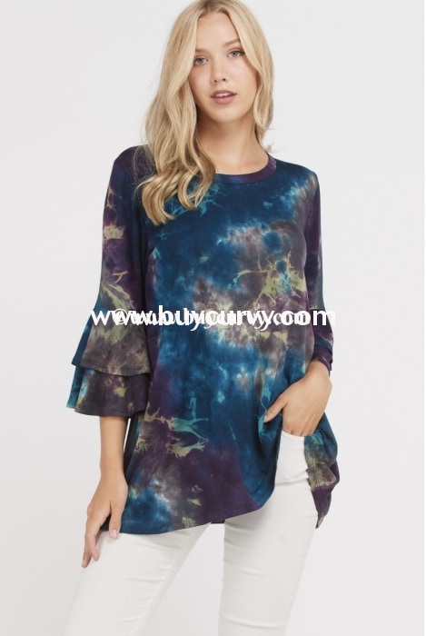 Pls-A {Gee Whiz} Multi-Color Tie-Dye Top With Layered Sleeves Pls