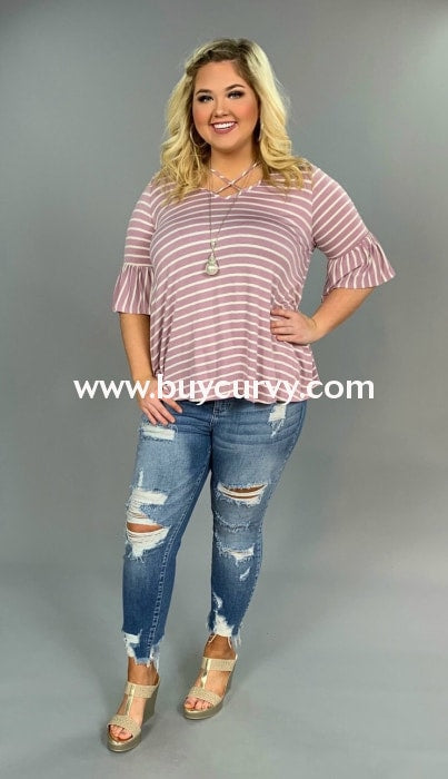 Pq-H {End Of Story} Plum Striped Top With Cage Neck Detail Pq