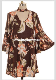 Pq-Q Brown Floral With Mock Neck Detail Sale!! Pq
