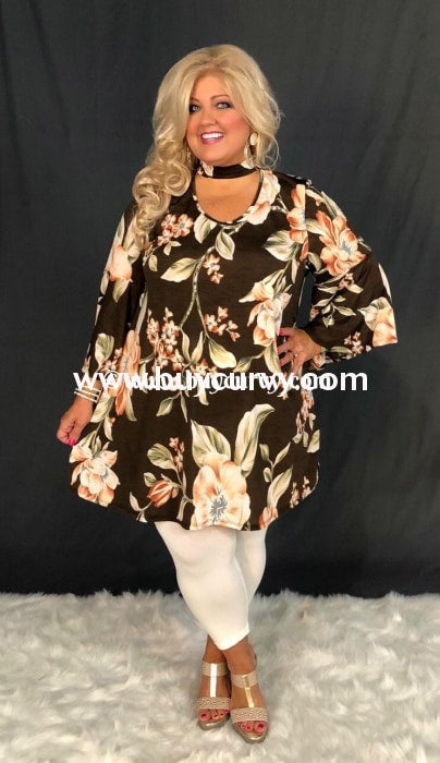 Pq-Q Brown Floral With Mock Neck Detail Sale!! Pq