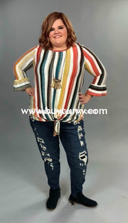 Pq-R {Yes Its True} Vertical Striped Tunic With Tie Hem Pq