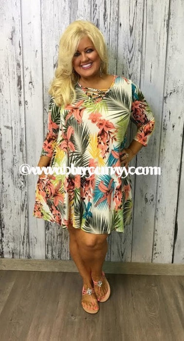 Pq-Y/a Ivory/tropical With Corset V-Neck & Pockets Sale!! Pq
