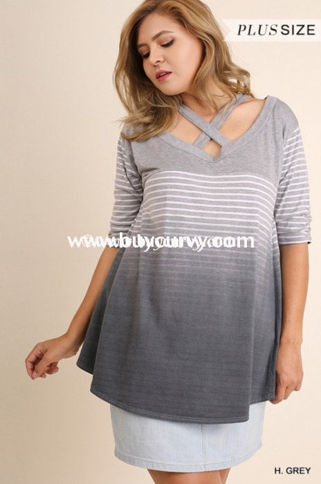 Pss-L Umgee Heather Gray Ombre Striped Criss-Cross Sale! Pss