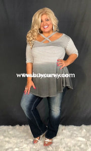 Pss-L Umgee Heather Gray Ombre Striped Criss-Cross Sale! Pss