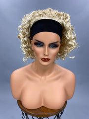 {Angel} Short Thick Super Curly Bright Blonde Headband Wig