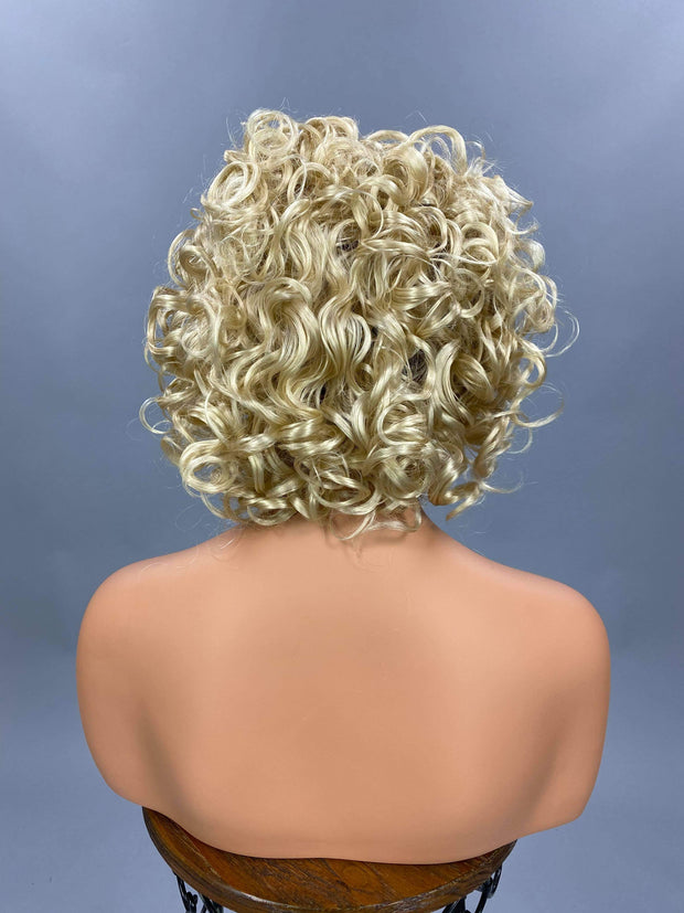 {Angel} Short Thick Super Curly Bright Blonde Headband Wig