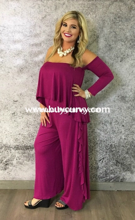 Rp-Zz Plum Romper Long Sleeves With Ruffle Detail
