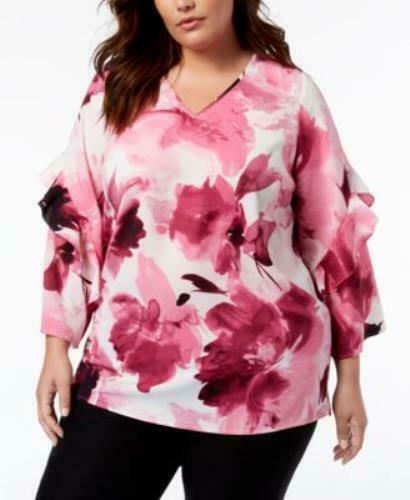 CP-A  M-109 {Alfani} Pink Floral Ruffle Sleeve Top Retail $85.50 ***FLASH SALE***