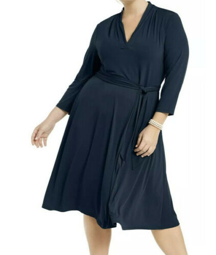 LD-D M-109  {Charter Club} Navy V-Neck Dress Retail $89.50  PLUS SIZE 1X