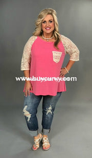 Sd-A Umgee Pink Hi-Lo With Lace Sleeves & Pocket Sale!! Solid With Detail