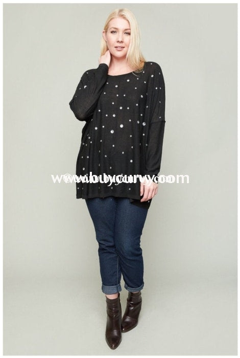 Sd-B Hayden Obsidian Rhinestone Long Sleeve Top Solid With Detail