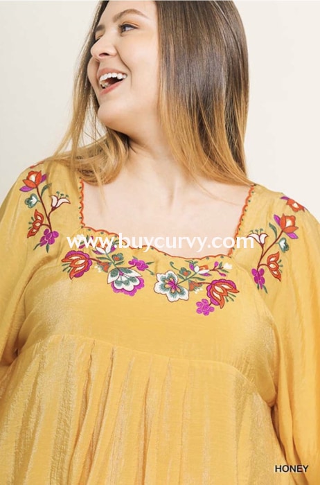 Sd-Q {Good As Gold} Umgee Dress With Floral Embroidery Solid With Detail