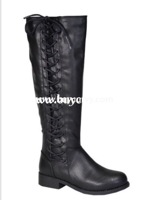 Shoes-Bamboo Black Knee-Boots With Lace-Up Side Detail Sale! Shoes