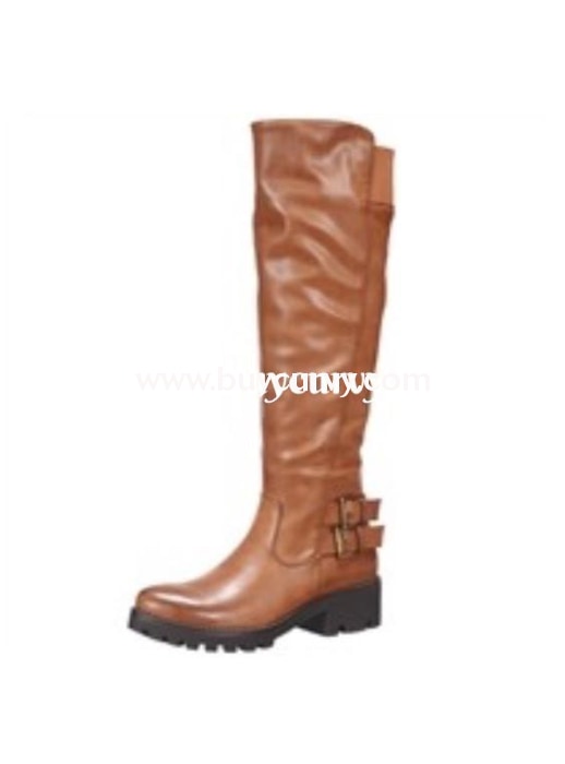 Shoes-Cognac Boots With Double Buckle 1 Inch Heel Shoes
