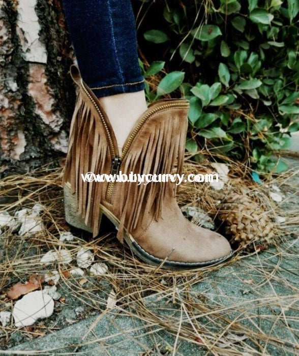 Shoes Wild G Taupe Suede Booties With Long Fringes Sale! Shoes