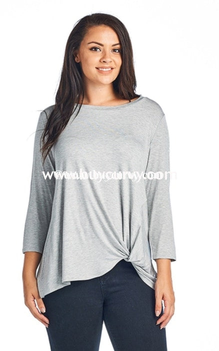 Sls-E Long Sleeved Heather Gray Top With Knotted Hem Sls