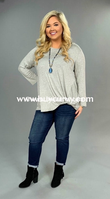 Sls-E Long Sleeved Heather Gray Top With Knotted Hem Sls