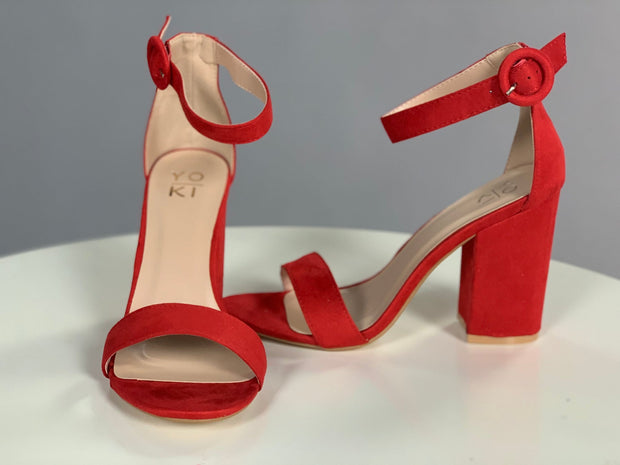 SHOES {Statement Piece} Red Suede Ankle Strap Heels